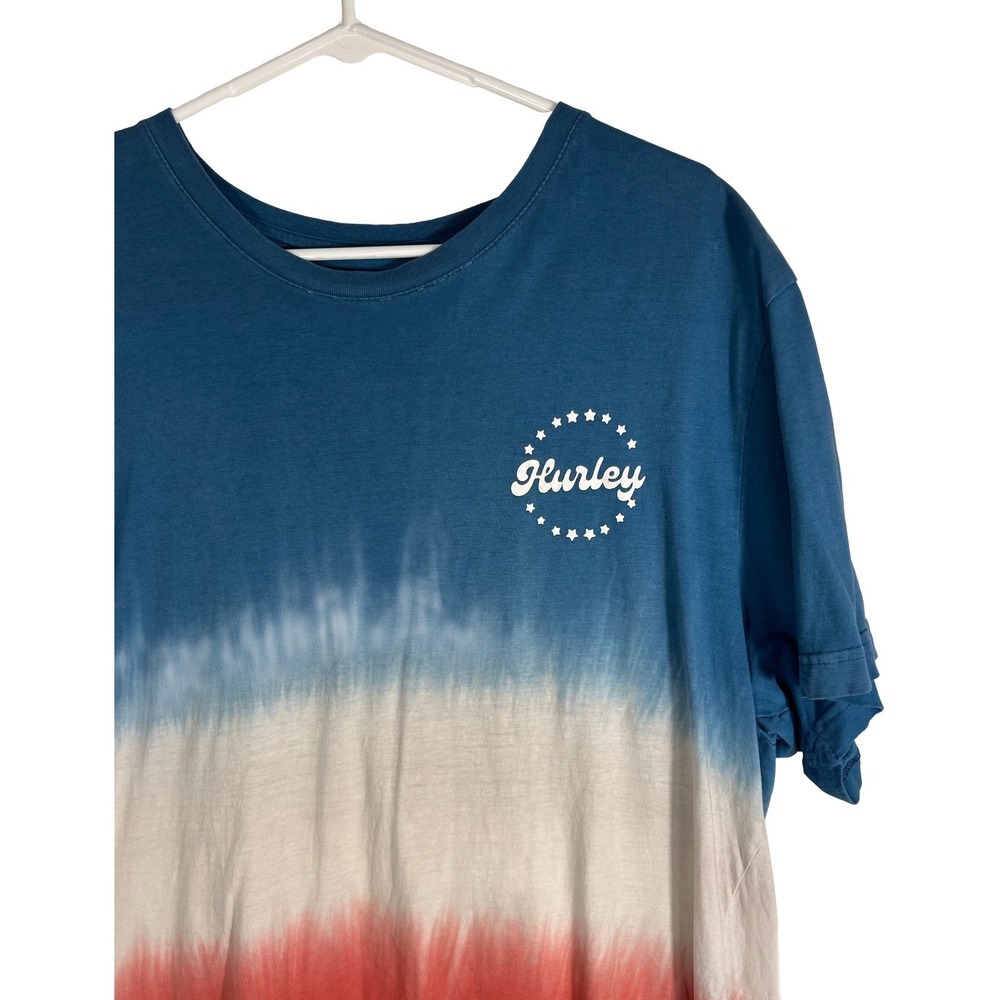 Hurley Mens XL Blue‎ White Red Tie Dye Short Sleeve Graphic T-Shirt Cotton Logo